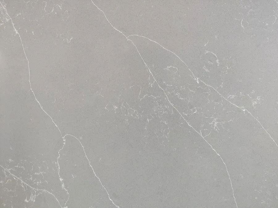 A close-up sample of Calacatta Mystery Gray
